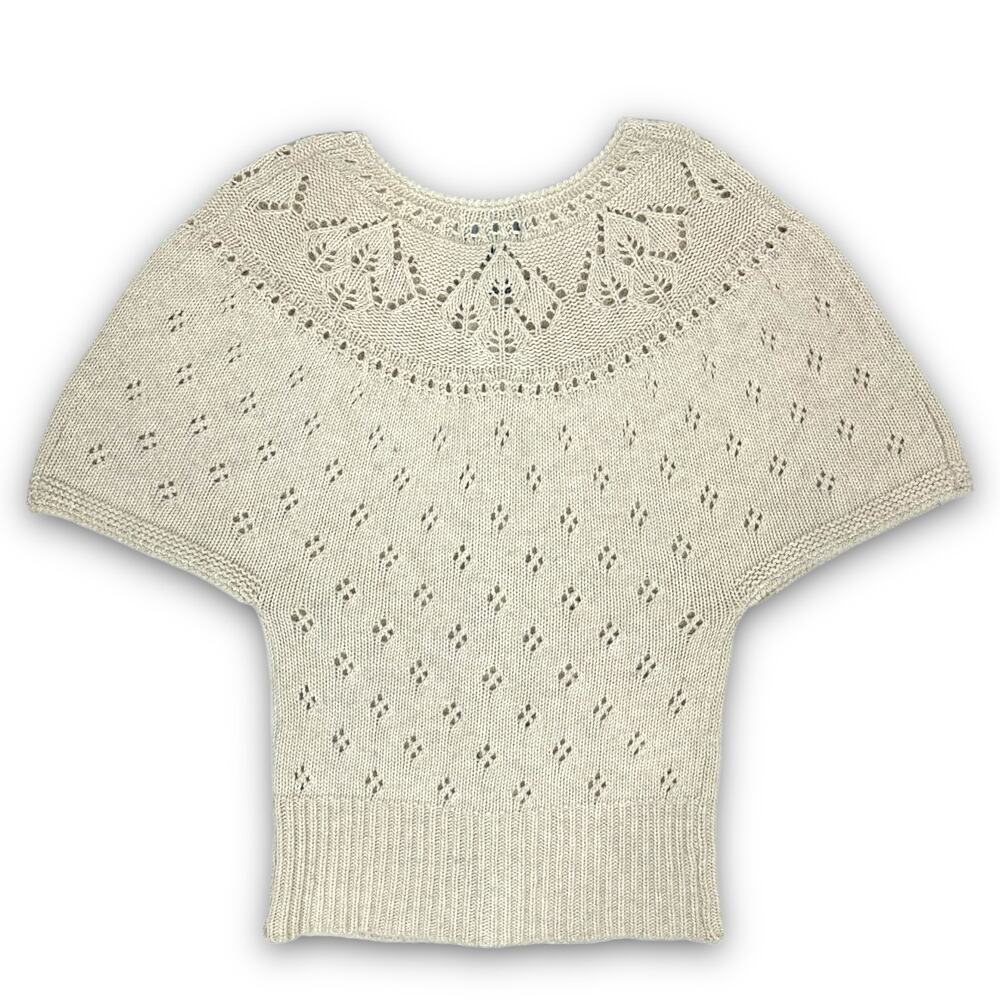 Cynthia Rowley Soft Angora Blend Cream Sweater Short Sleeve Button Front Size XS - Picture 6 of 7